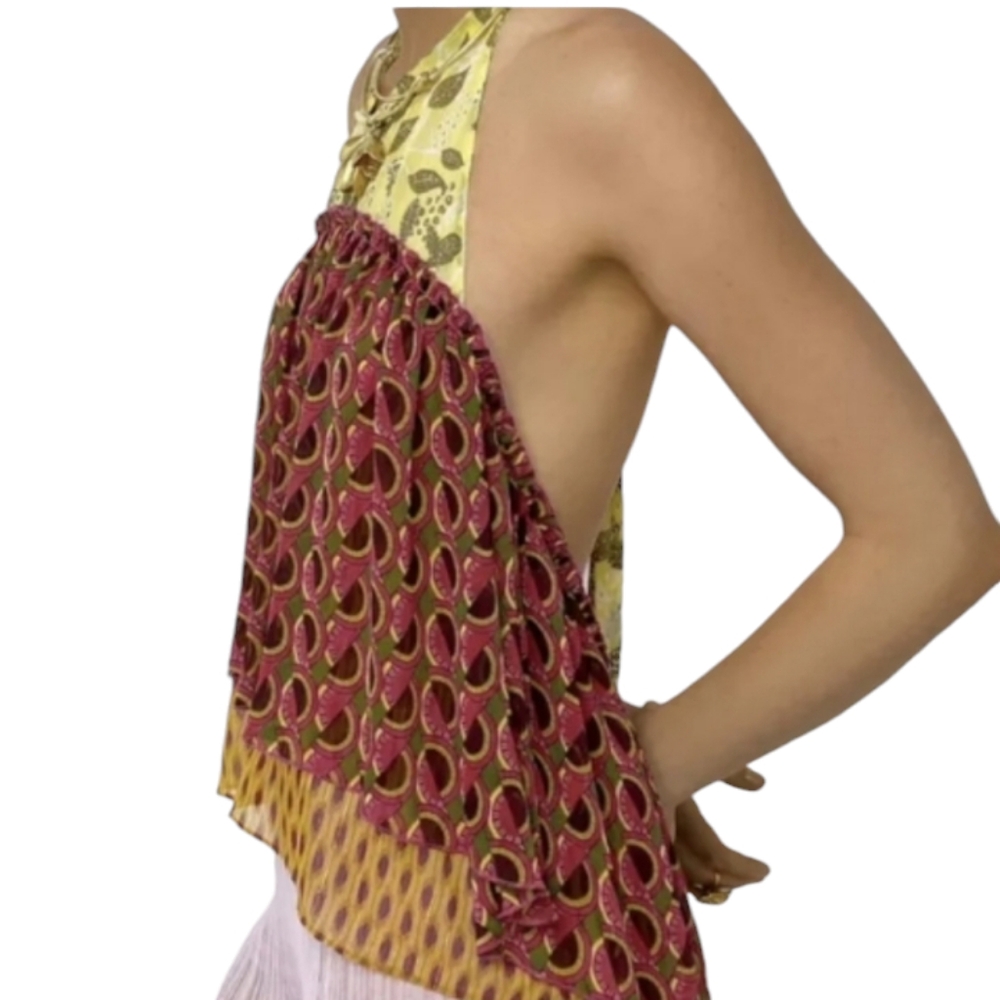 Zara Multicolor Halter Layered Boho Top - Yellow, Pink, Orange - Picture 4 of 15